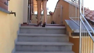 Retro - Putting Seamed Pantyhose on and Stroking Fan's Pic
