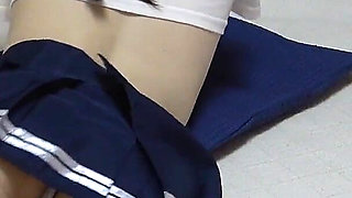Slender Student Uniform Girl's Room Indoor Camera, No Bra Tits, Slender Legs and Thighs in Miniskirt, Wedgie Thong Cute Japanese