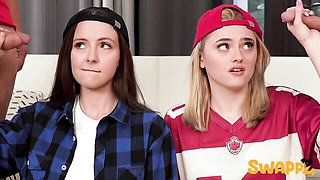 Two girls Jesse Pony and Serena Hill swap their horny daddies
