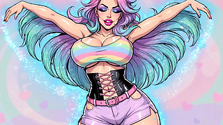 Sexy Long Colorful Hair Women Animation