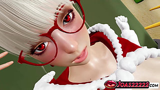 Sexy Elf Girl Tomoki in Christmas Cosplay 3D Hentai - Kissing Tease with Masturbation, G-Spot Masturbation, Pantyhose Fetish