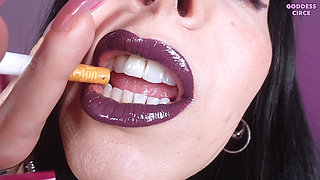 Wanker, Inhale My Divine Smoke - Close-up of My Mouth and Dark Purple Lipstick
