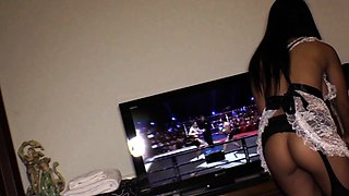 Busty Thai MILF in uniform fucks master