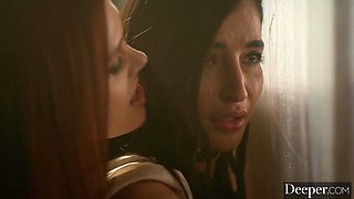 Sexy Busty Redhead Maitland Ward Entices Submissive Slim Brunette Latina Emily Willis Into Hot 3-some