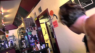 Mature Café Owner Seduces a Curvy Brunette and Makes Her Cum with a Magic Wand