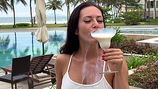 Milking & Getting Messy in See-Through Bodysuit Outdoor