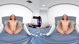 Teen Lucianna Luci's tiny titties in VR as she pleasures her shaved peach with fingers