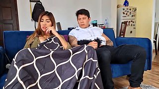 Horny MILF hides her sex machine under the covers! And her stepson discovers it!