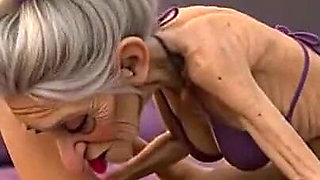 Extremely Skinny Old Woman Licks a Skinny Young Woman's Pussy