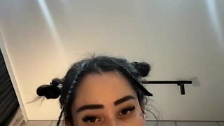 Skinny teen brunette masturbating with toy