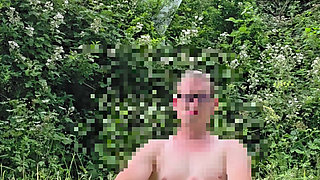 Jerking off naked in the public field