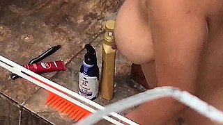 My Neighbor From the House Below Bathes Outside and Was Discovered by Me.