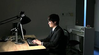 Hot asian slut gives hardcore blowjob to white stud