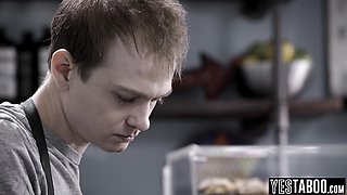 Blond hair babe barista fucks cheating BF in cafe