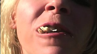 Blond pissing fetish babe spills urine through her panties