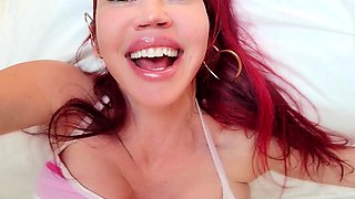 Natural redhead with real big boobs Scarlette masturbates