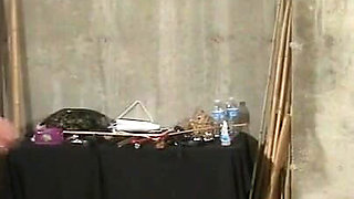 Hogtied Asian mature gets tits and pussy punished hard