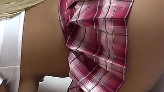 Micro Mini Skirt, Short Student Uniform, Thong G-string Panties, Busty Tanned Japanese Girl's Sexy Exercise to Tone up Body