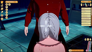 Fucking anime girl in a cellar, beautiful blowjobs