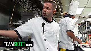 Petite Bunny Fae Takes on the Entire Kitchen Crew in a Wild Restaurant Gangbang