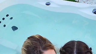 Sexy Teen Girlfriend Invites Her Hot Blonde Friend Over for a Threesome in the Hot Tub