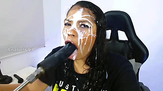 Hungry Ana Explodes Semen on Her Pretty Face While Fucking Herself with Her Sex Machine