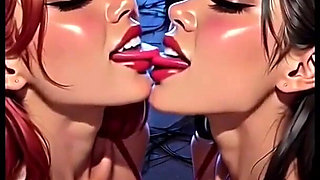 Cute Lesbians Tongue and Kiss Fetish, Ai Animation