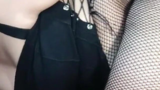 A Chubby Girl in Nylon Stockings Getting Fucked by Two Cocks
