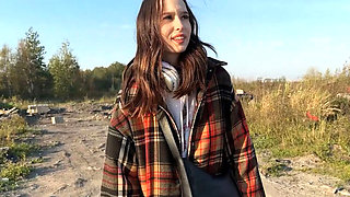Teen Brunette Loses Bet and Gives Outdoor Blowjob - Hand Slapping Strip Game