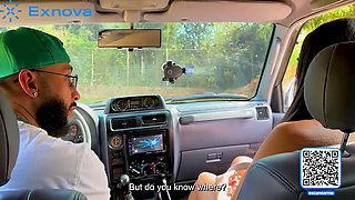 Young Colombian goes out exercising and ends up in her neighbor's car taking his cum!