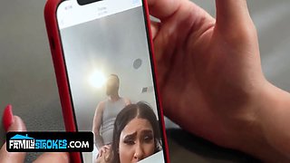 Bratty Ryder Rey entices her dad's friend ike by demonstrating him in the kitchen