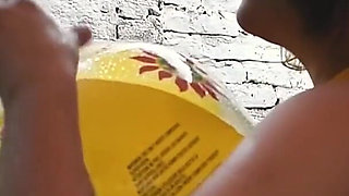 Play and Tease Yellow Beachball at Pool Party - Bunny Looner