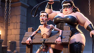 Fat Dominatrix Whips Slaves Caged Penis - Extreme Humiliation