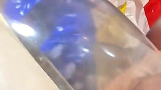 Dominant MILF in Shiny Leather Pants and Glossy Downjacket. Blowjob, Cameltoe, Cum Play and Inflatable Destruction