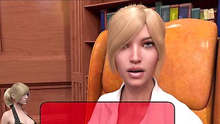 Busty blonde and brunette in a steamy adult visual novel