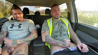 Builders Have a Jerk in the Car at Work