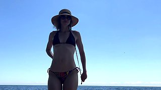 Wife fucks husband and his friend on public beach and gets