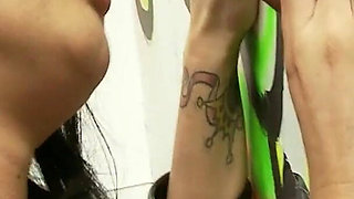 Girls in Hole Brunette with a Big Ass and Big Tits in Lingerie Having Sex with Her Panties on in a Glory Hole