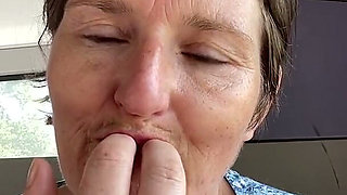Stepmom Plays with Her Smelly Pussy at the Back of the Bus, Then Sniffs and Sucks Her Stinky Fingers!