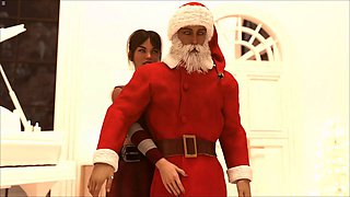 Santa Claus Fucking Three Stepsisters Pussy In A Row Foursome Sex