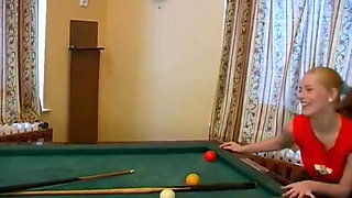 Lesbian teens on the pool table