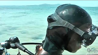 Blonde in latex scuba gear 2: Solo, Fetish  Beach Porn
