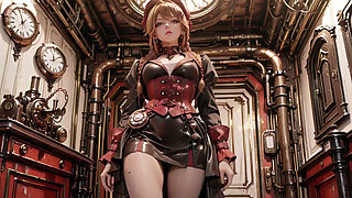 Steampunk Duchess! Red-haired mechanical girl teasing in the Gear Hall.