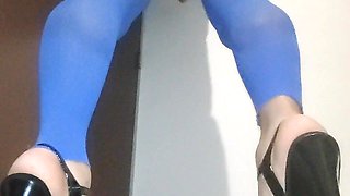 Blue lingerie solo crossdresser