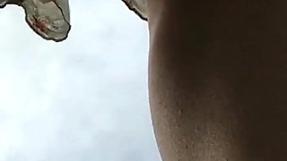 Look Under the Skirt. Hot Pussy Without Panties Walks in the Park.