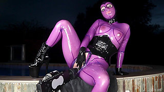 Cristal Kinky Lilac Rubber Doll Solo Fucking Machine Outdoors