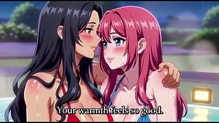 Stepmom and stepsister taking hot bath and pressing togather