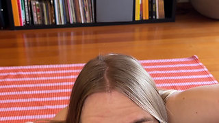 Blonde Girl Gives a Sloppy Blowjob and Gets a Facial
