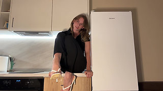 Office Suit Pixie Kitchen Tease - White Heels & Table Finger Bliss