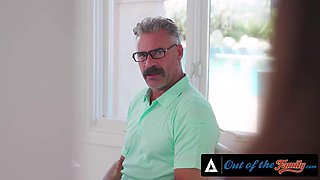 OUT OF THE FAMILY - Lilith Grace Tricks Stepdad Into POV Anal And Creampie On Kitchen Counter